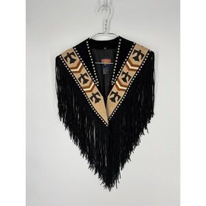 Cripple Creek Shawl Vest Western Leather Studded Bead Fringe Capelet Poncho